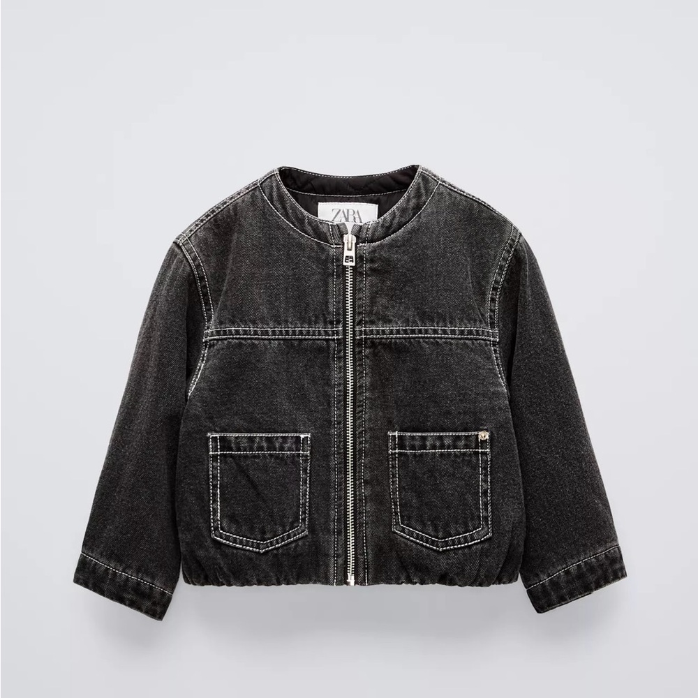 Zara Black Jean Jacket Cropped Boxy Design